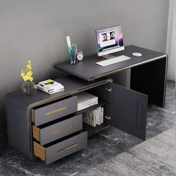 Modern Gray 55" L-Shaped Desk Corner Computer Desk with Cabinet-Desks,Furniture,Office Furniture